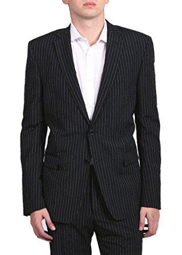 versace collection men's pinstripe two piece viscose suit black white|Men's Designer Clothes .